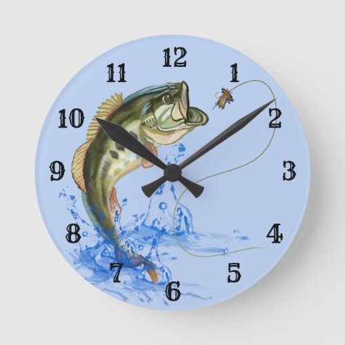 Wicked Bass Jumping Fishing Round Clock