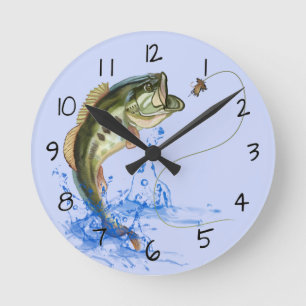 Wicked Bass Jumping Fishing Round Clock