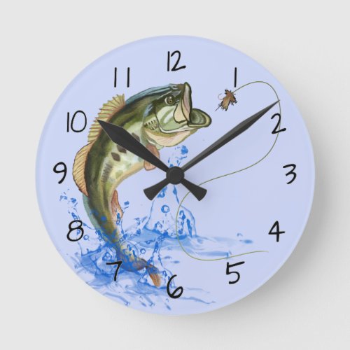 Wicked Bass Jumping Fishing Round Clock