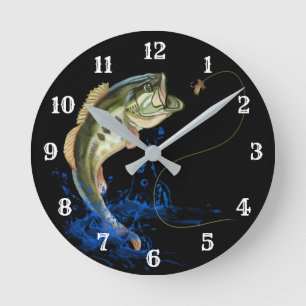 Wicked Bass Jumping Fishing Round Clock