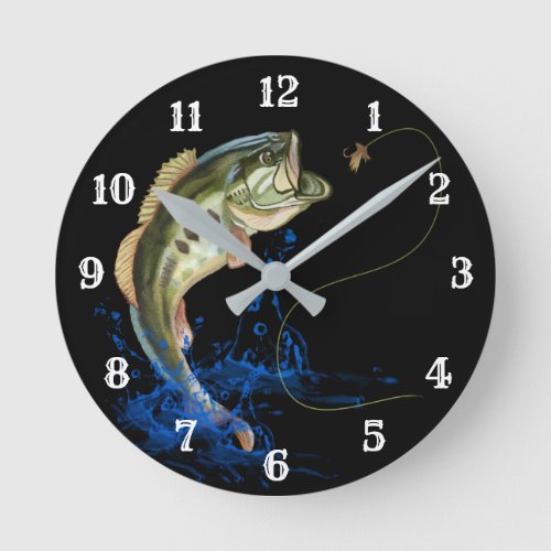 Wicked Bass Jumping Fishing Round Clock