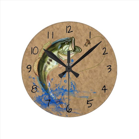 Wicked Bass Jumping Fishing Round Clock