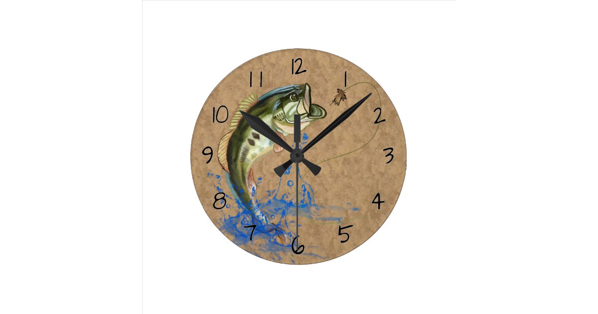 Wicked Bass Jumping Fishing Round Clock
