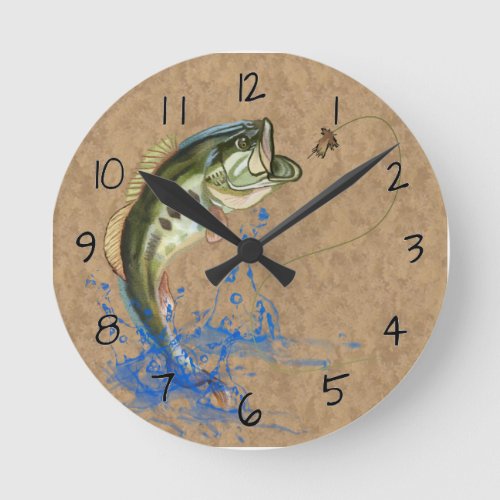 Wicked Bass Jumping Fishing Round Clock