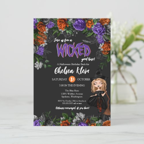 Wicked Bewitched Halloween Costume Party Birthday Invitation