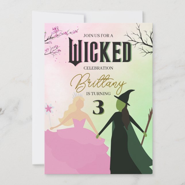 Wicked Birthday Invitation Elphaba and Galinda (Front)
