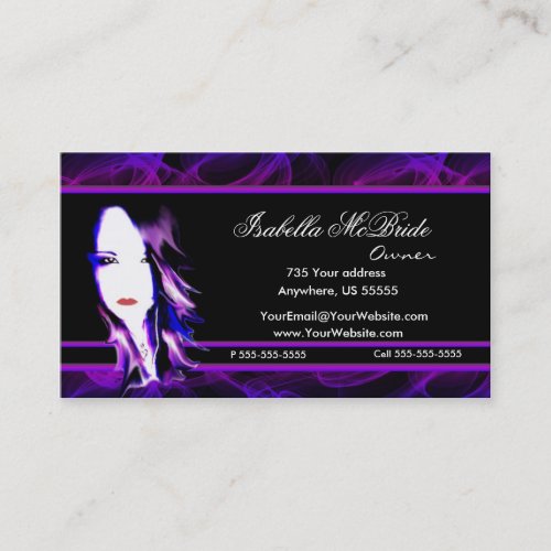 Wicked Black &amp; Purple Hair Stylist Business Card