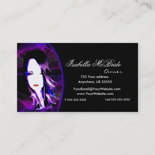 Wicked Black &amp; Purple Hair Stylist Business Card 2