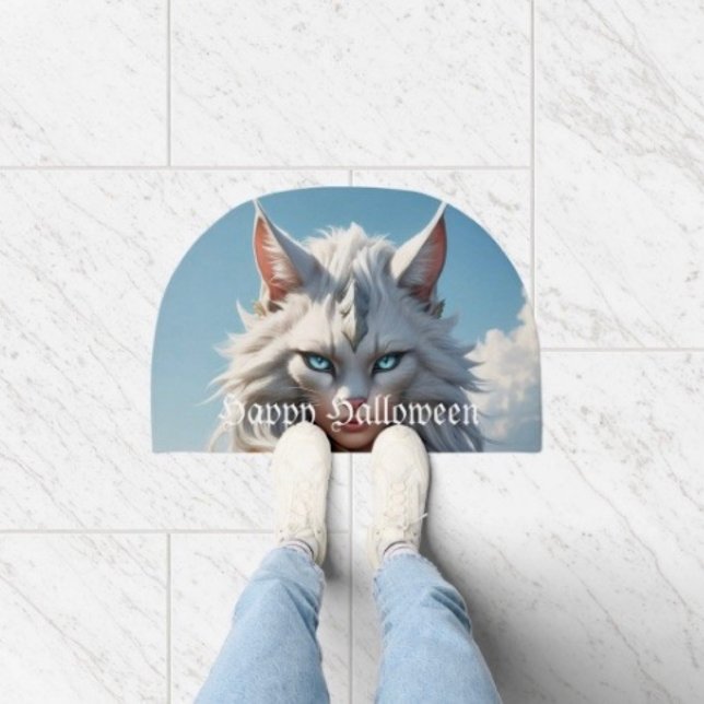 Wicked Blue Eyed Cat Doormat (Non-slip D: 18.25" x27" smooth fleece sturdy latex backing. Indoor/outdoor areas. 
)