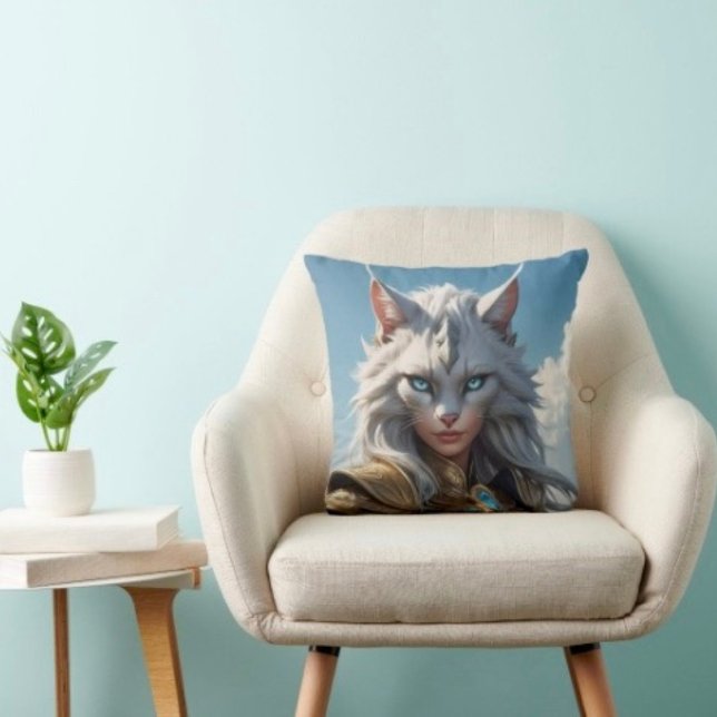 Wicked Blue Eyed Cat  Throw Pillow (Throw Pillow 100% polyester heavyweight stretch material. Hidden zipper Made in the USA.
)
