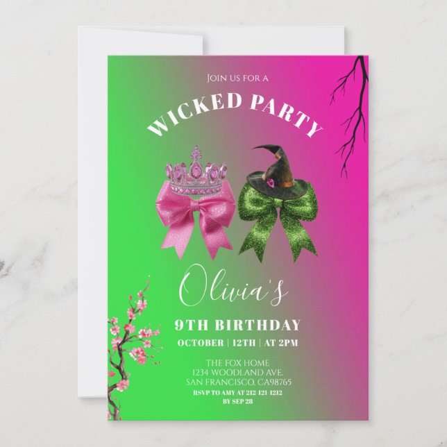 Wicked Bow Girl Birthday Party  Invitation (Front)