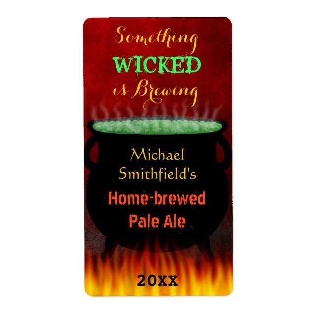 Wicked Brew Halloween Cauldron with Fire Beer Label (Front)