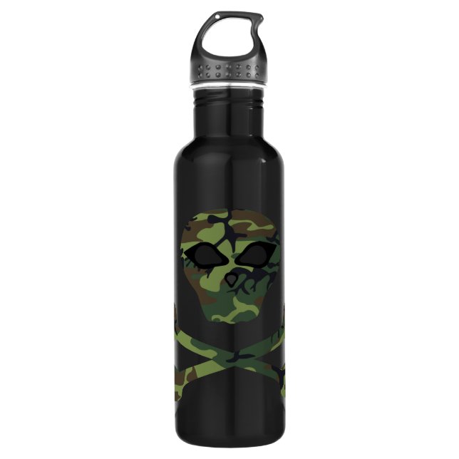 Wicked Camo Skull and Crossbones Water Bottle (Front)