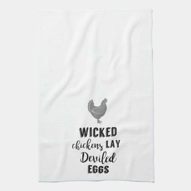 Wicked Chickens Lay Deviled Eggs Kitchen Towel (Vertical)