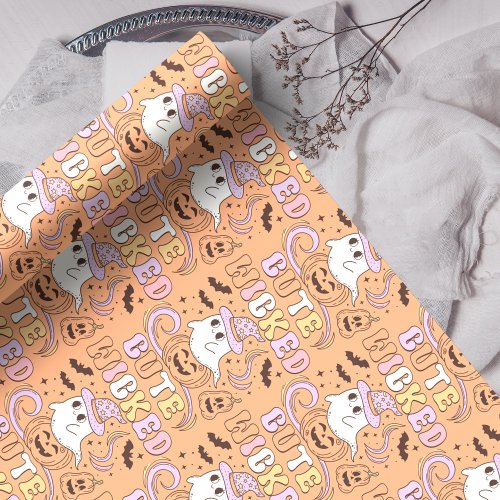 Wicked Cute Ghost and Pumpkin Retro Halloween Wrapping Paper