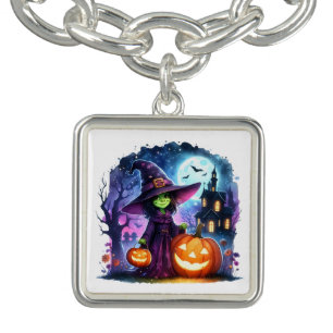 Wicked Cute Green Witch Halloween Charm Bracelet