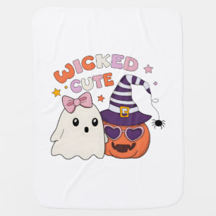 Wicked Cute Halloween Ghost and Pumpkin Cartoon Baby Blanket