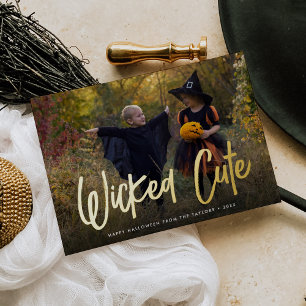 Wicked Cute Halloween Photo Foil Holiday Card