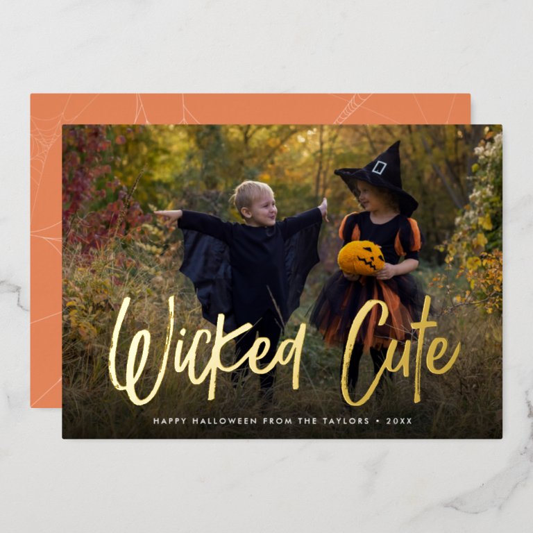 Wicked Cute Halloween Photo Foil Holiday Card