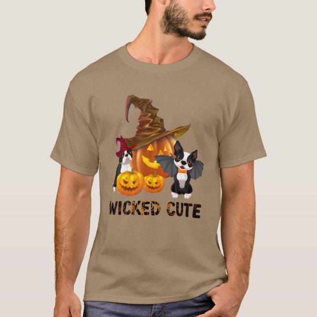 Wicked Cute Halloween Witch Bostonerrier friends T-Shirt (Front)