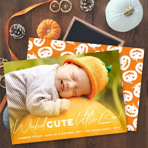 Wicked Cute Little Boo Happy Halloween Photo Birth Holiday Card