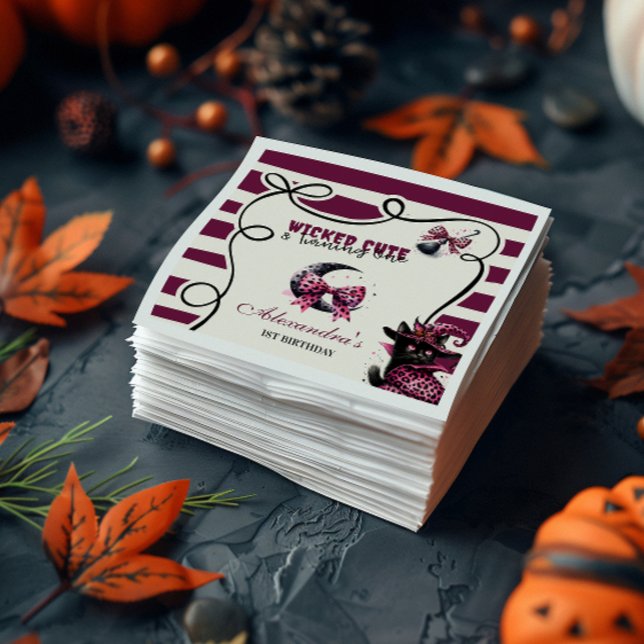 Wicked Cute & Turning One Girl Halloween 1st Birth Napkins (Creator Uploaded)