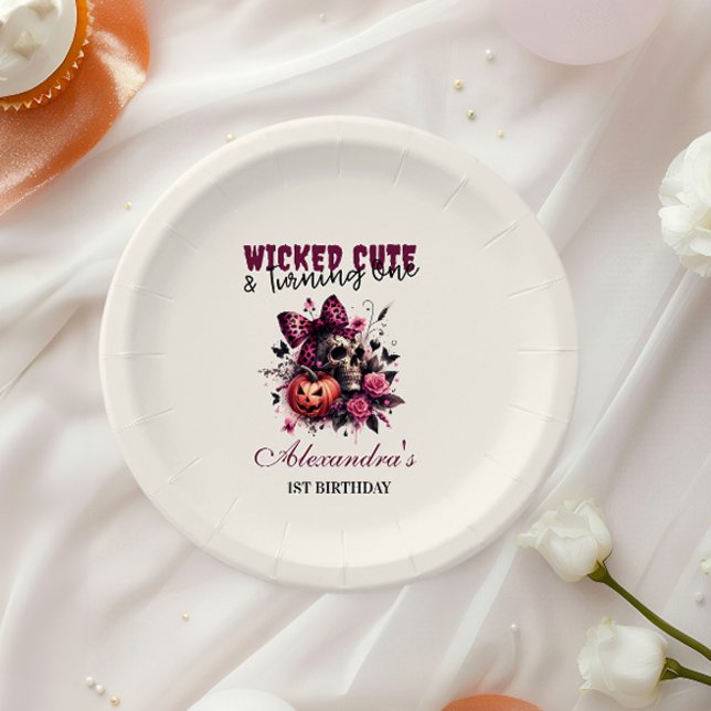 Wicked Cute & Turning One Girl Halloween Birthday  Paper Plates (Creator Uploaded)