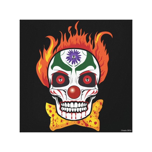Evil Clown Burning Skull Color Sticker 