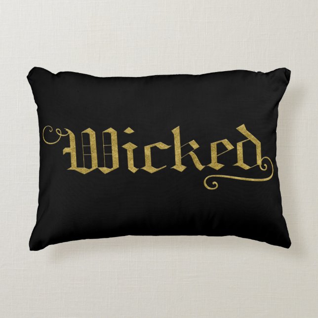 WICKED Faux Gold Look Halloween Festive Accent Pillow (Front)