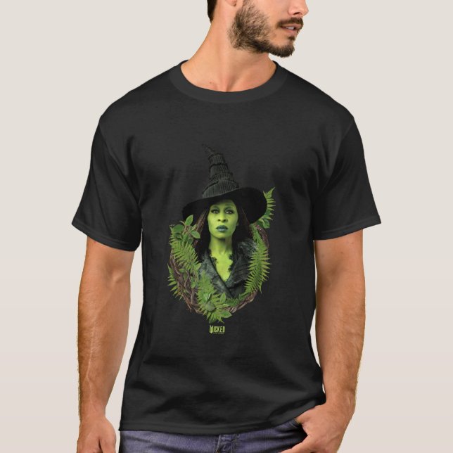Wicked For Good Elphaba Bold Portrait & Greenery T-Shirt (Front)