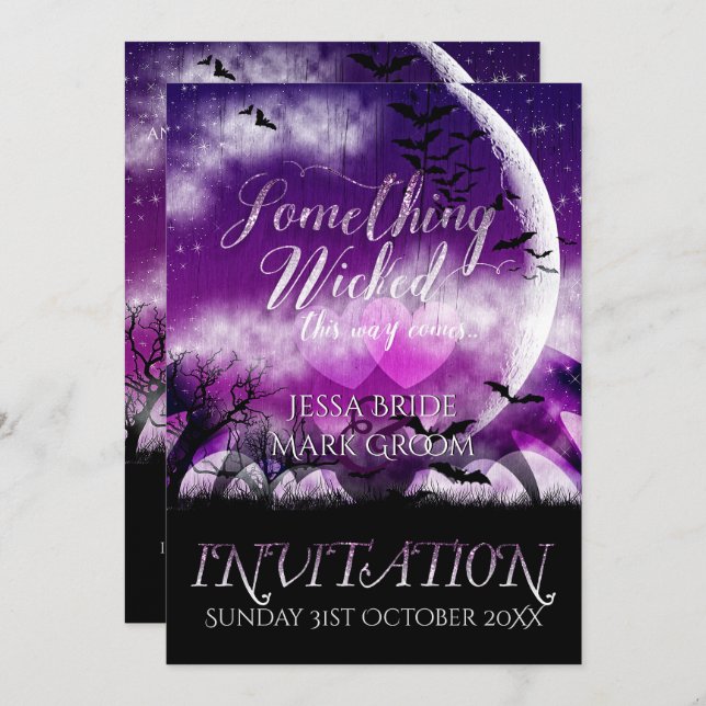 Wicked Fun Halloween Love Moon Wedding Invitation (Front/Back)