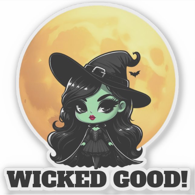 Wicked Good Little Green Witch Full Moon Sticker (Front)