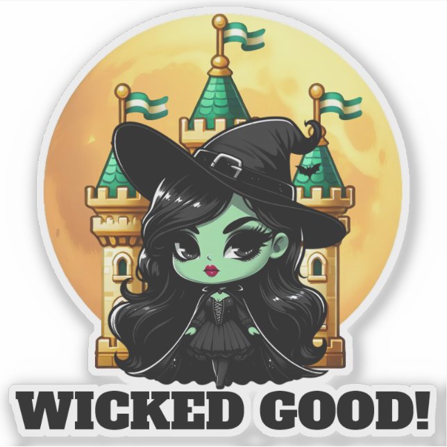 Wicked Good Little Green Witch Moon Castle Sticker (Front)