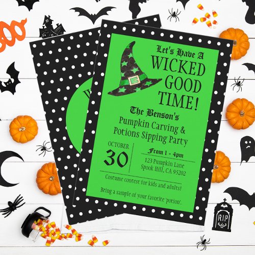 Wicked Good Time Green Halloween Invitation