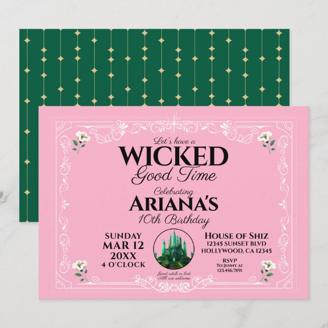Wicked Good Time Pink Birthday Party Invitation (Front/Back)
