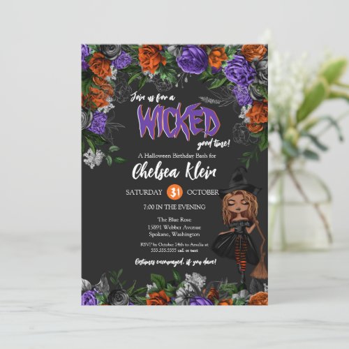 Wicked Good Time Pretty Witch Halloween Birthday Invitation