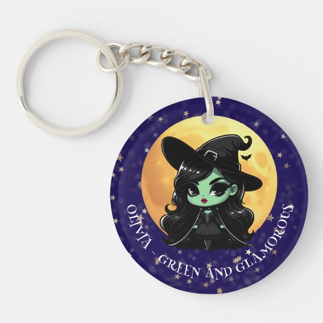 Wicked Green Glam Personalized Name Keychain (Front)