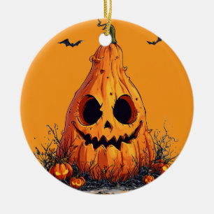 🎃👻 Wicked Grinning Pumpkin Spooky Halloween ✨🕯️ Ceramic Ornament