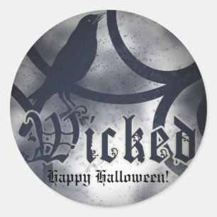 Wicked Halloween Party Black Crow Bird Classic Round Sticker