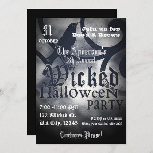 Wicked Halloween Party Black Crow Bird Invitation