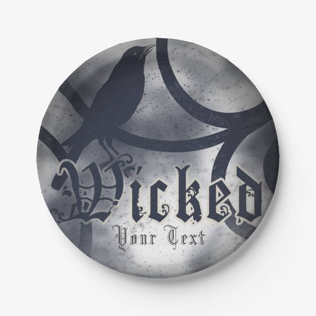 Wicked Halloween Party Black Crow Bird Paper Plates (Front)