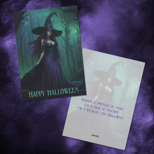 Wicked Halloween Witch in Purple and Black Holiday Card