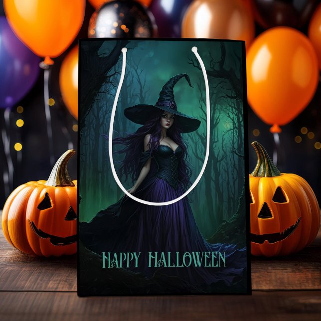 Wicked Halloween Witch in Purple and Black Medium Gift Bag (Creator Uploaded)
