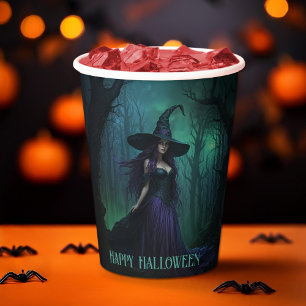 Wicked Halloween Witch in Purple and Black Paper Cups