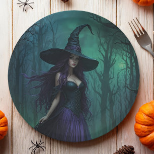 Wicked Halloween Witch in Purple and Black Paper Plates