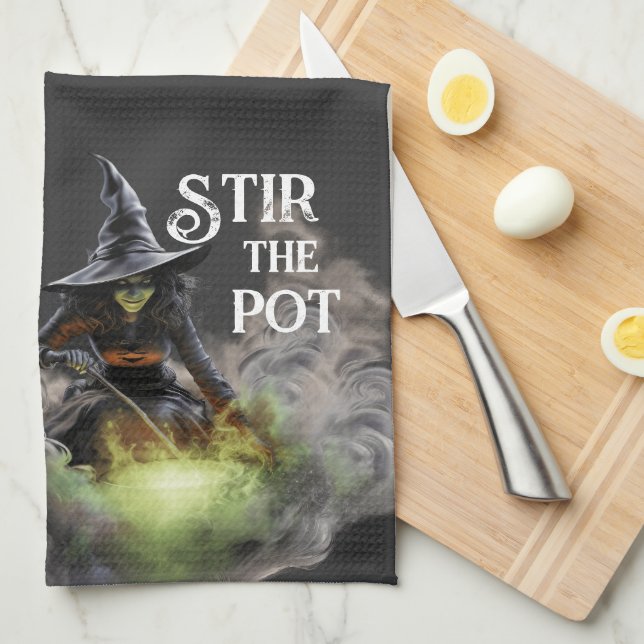 Wicked Halloween Witch Stir the Pot Kitchen Towel (Quarter Fold)