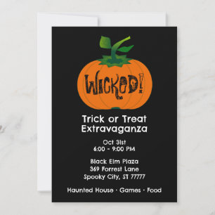 Wicked Happy Halloween Black Orange Pumpkin Invitation