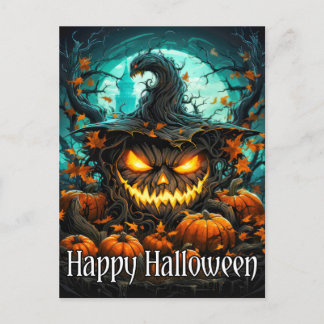 Wicked Illuminating Happy Halloween Pumpkin Postcard