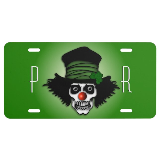 Wicked Irish Skeleton Clown Monogram License Plate (Front)
