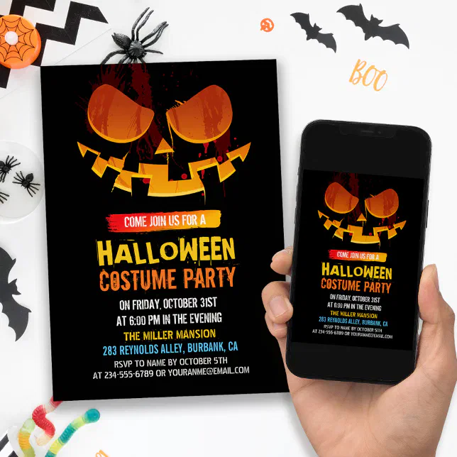Wicked Jack-O-lantern Pumpkin Face Halloween Party Invitation | Zazzle
